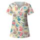 thumbnail image 3 of Blusa con cuello en V de manga corta para mujer, uniforme con bolsillos estampados de Pascua, blusa de enfermería Pompotops hkajfhjk462043, 3 of 4
