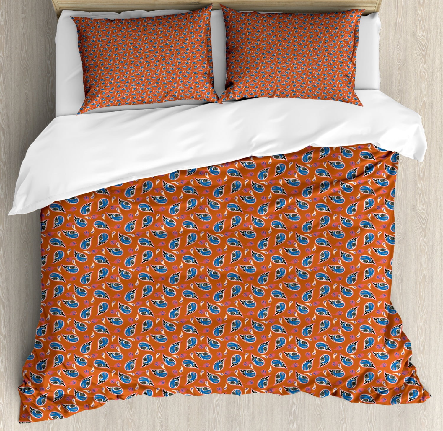 Brown Paisley Duvet Cover Set, Repetitive Folk Fashion Print in Vibrant