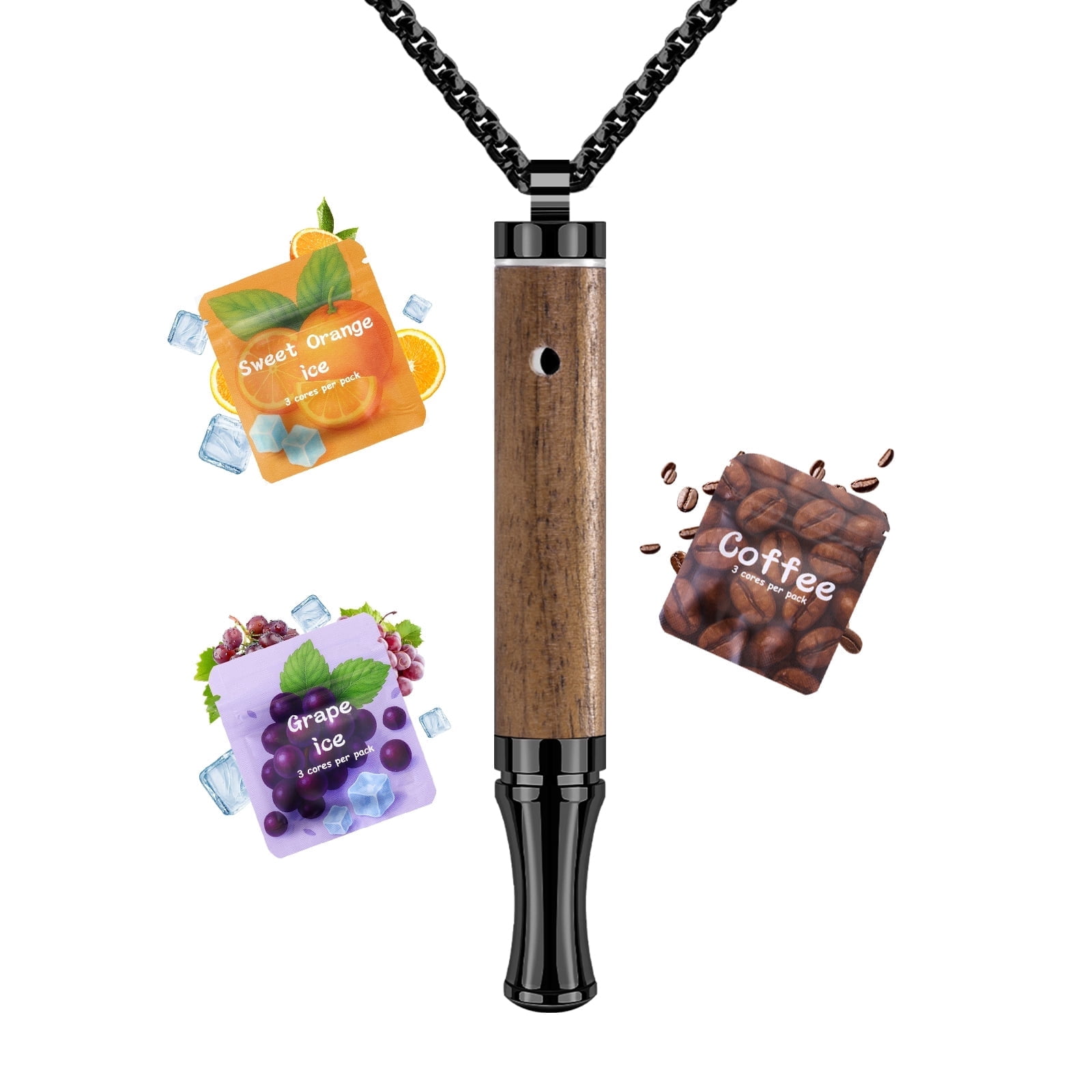 ASTOFLI Breathing Necklace with Resistance, Wooden Breathe Free Necklace with Flavoured Filters, Mindful Calm Breathlace for Meditation, Women & Men