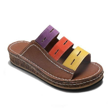 

Summer Women Slippers Open-Toed Sandals For Women Summer 43 Brown