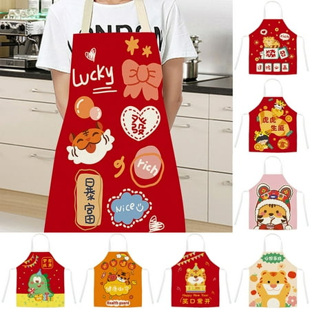 

Water-proof Kitchen Apron Scratch Resistant Polyester New Year Cooking Apron for Baking