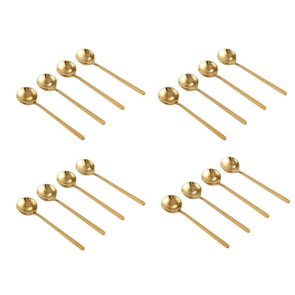 16Pcs Round Shape Coffee Spoon Stainless Steel Mini Teaspoons Sugar Dessert Spoon Ice Cream Soup Spoon(Gold)