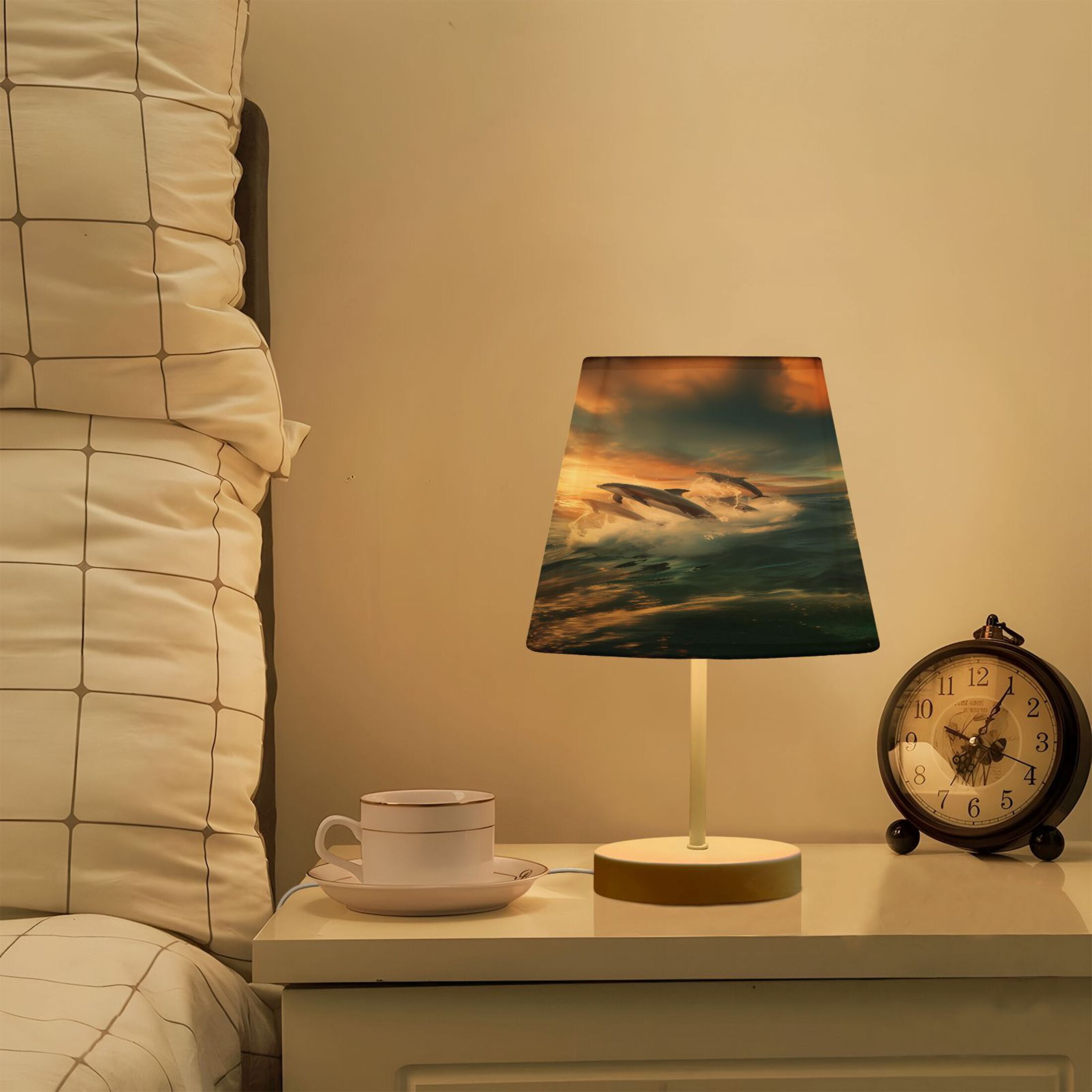Dolphin Jump Out Sea Desk Lamp LED Table Nightstand Lamps with 3 Color Temperatures for Home Bedroom Living Room Decor 8x12