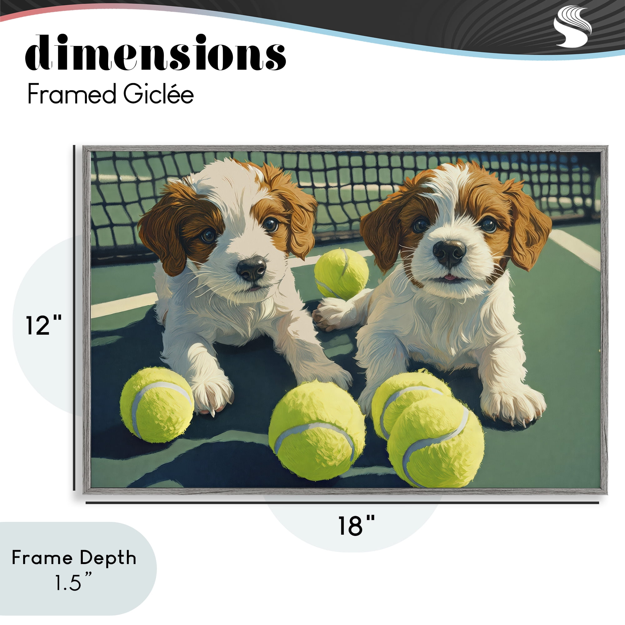 Stupell Industries Playful Puppies with Tennis Balls Gray Framed Giclee Art, design by Imagine It Images