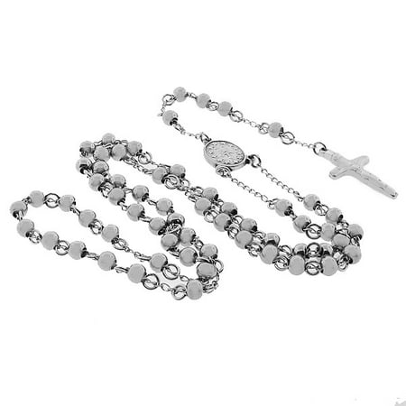 - Stainless Steel Silver-Tone Beads Religious Cross Rosary Necklace Pendant, 6mm