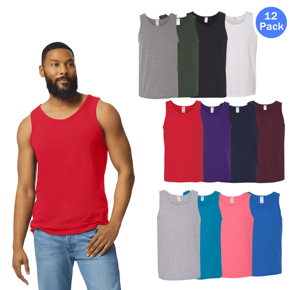 Gildan Men's Bodybuilding Tank Top, Mix Color Sleeveless Workout Shirt 12 Pack Gym Muscle Shirt, Size S