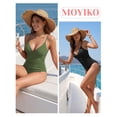 thumbnail image 4 of MOYIKO One Piece Swimsuits for Women Tummy Control Bathing Suit Ruched Sexy V Neck Green Slimming Swimwear, 4 of 7