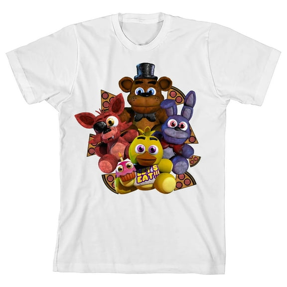 Five Nights At Freddy’s Plush characters Youth White Crew Neck Short Sleeve T-shirt-XL