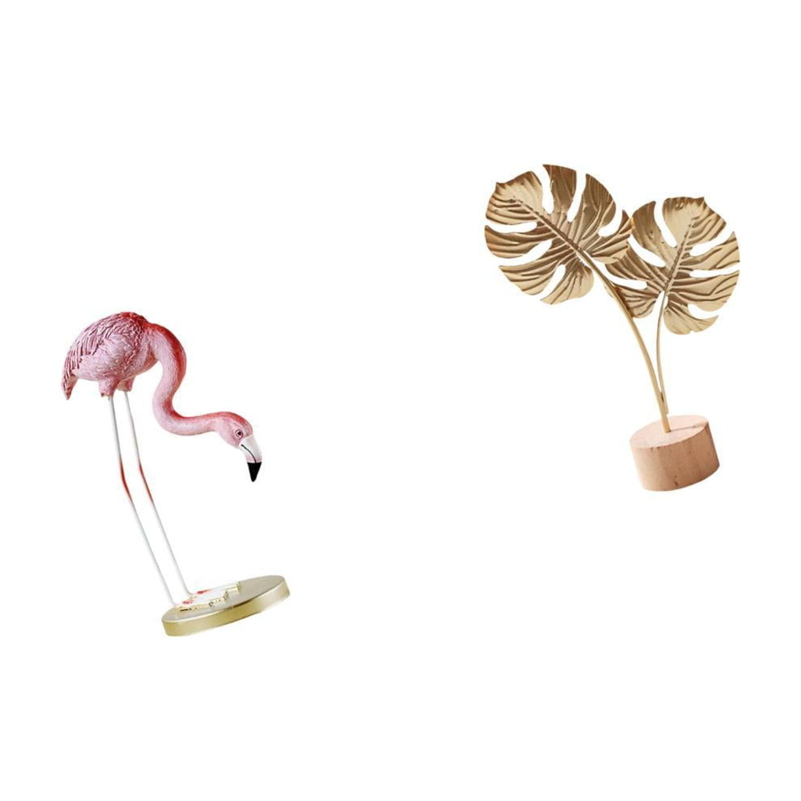2 Pieces Resin Statue Flamingo Leaf Sculpture Metal Art Unique Modern Home Garden Table Ornament