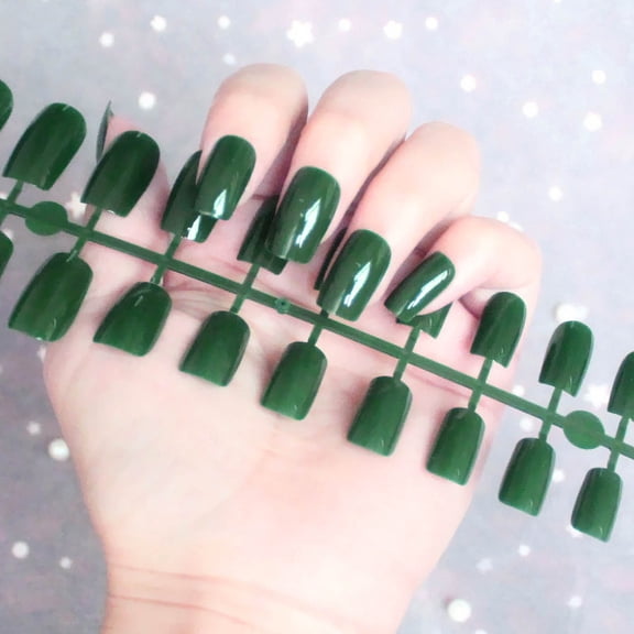 Kokovifyves Long Nails Fake Nail Patch Rectangular Solid Color Nail Art 24Pc