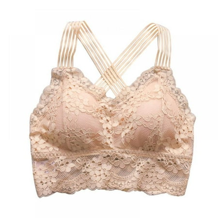 

Women s Sexy Strappy Crisscross Back Solid Color Lace Bralette Padded Bandeau Bra