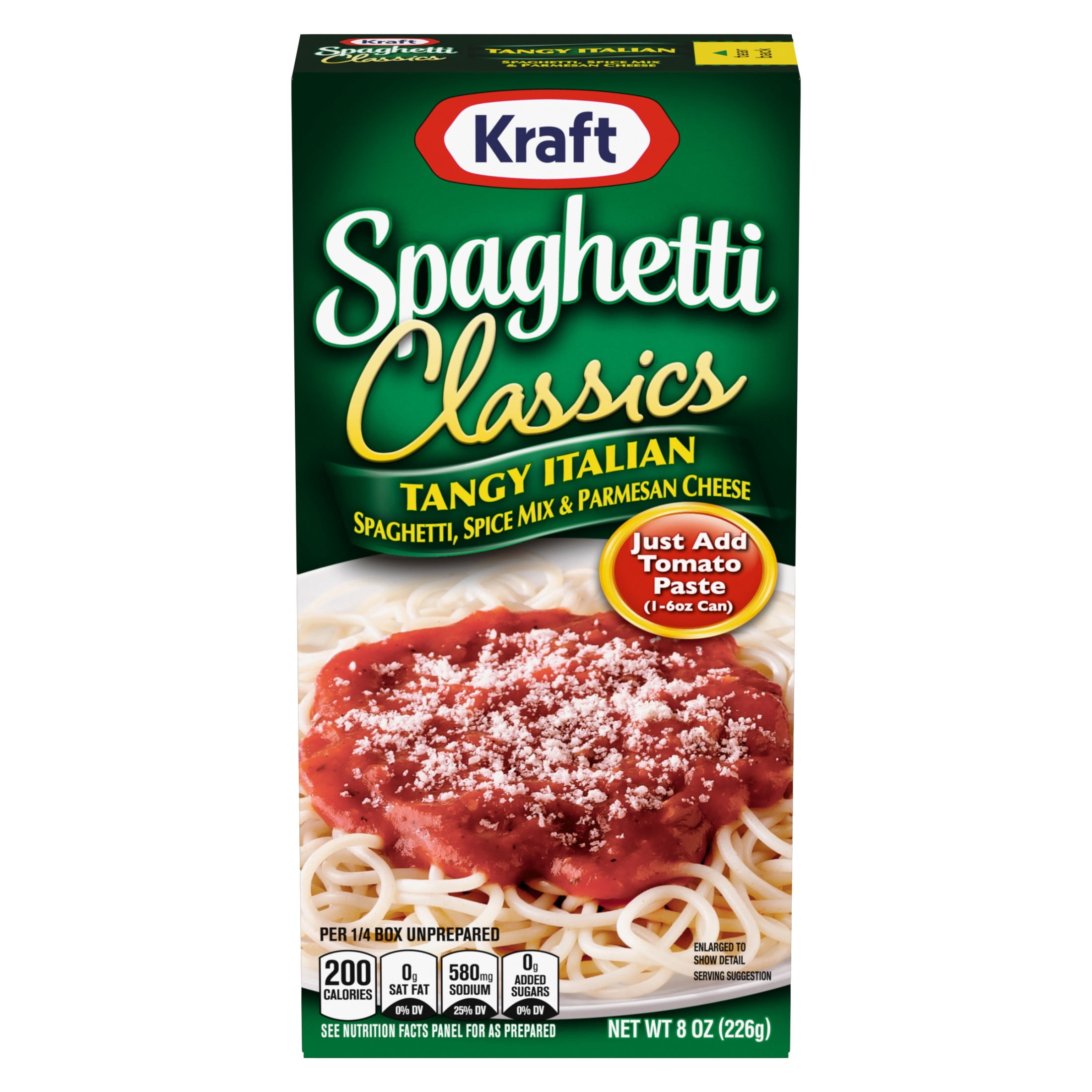 (6 pack) Kraft Spaghetti Classics Tangy Italian Spaghetti, Spices, & Parmesan Cheese Meal Mix, 8 oz Box