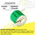 thumbnail image 7 of 3x 3V 170mAh CMOS Memory Lithium Battery w/ LF Tabs Compatible with C2L76, K58L, 7 of 7