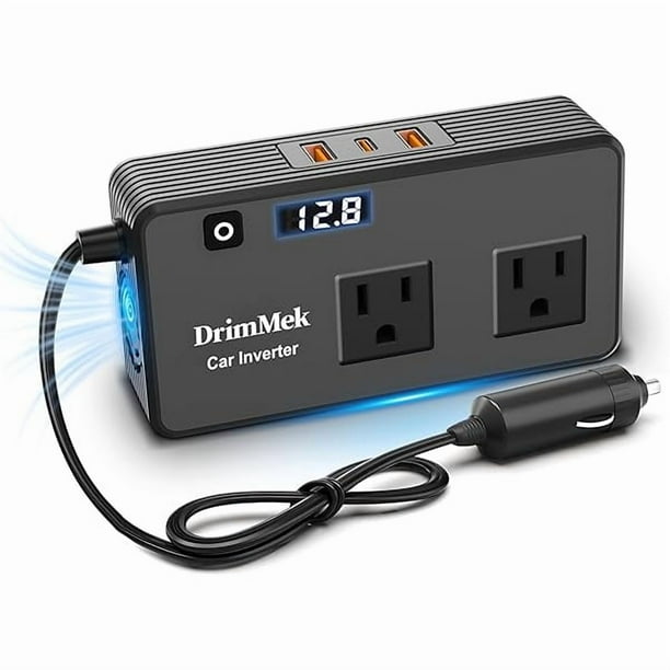 HAYAN 200W Car Power Inverter, Car Plug in Adapter Outlet DC Inverter 12V to 110V AC with 24W USB-C & USB-A Dual AC Outlet, PD/QC Fast Car Charger for Laptop, Vehicles, Road Trip Essentials, Camping