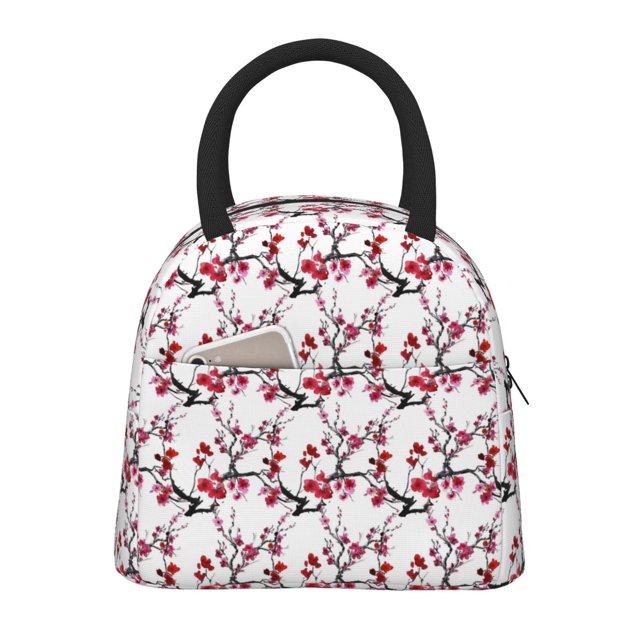Balery Cherry Blossoms Bolsa de Almuerzo para Mujeres, Caja de Almuerzo, Bolsa de Almuerzo Pequeña Impermeable, Tote de Almuerzo Reutilizable con Gran Capacidad