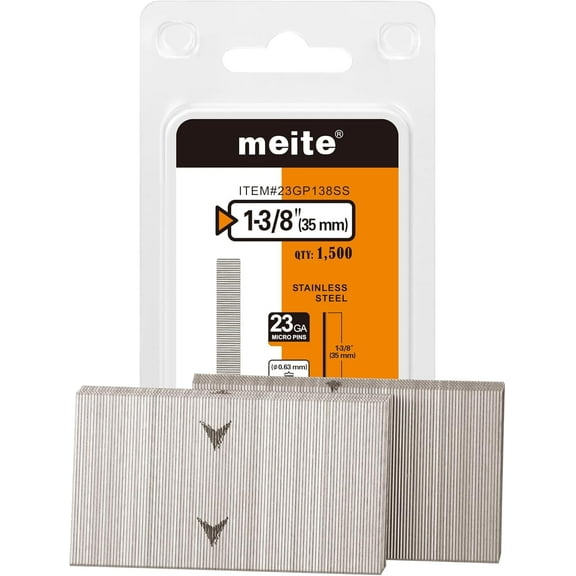 1,500 Counts MEITE 23 Gauge Pin Nails, 1-3/8 Inch Length 304 Stainless Steel Pin Nails