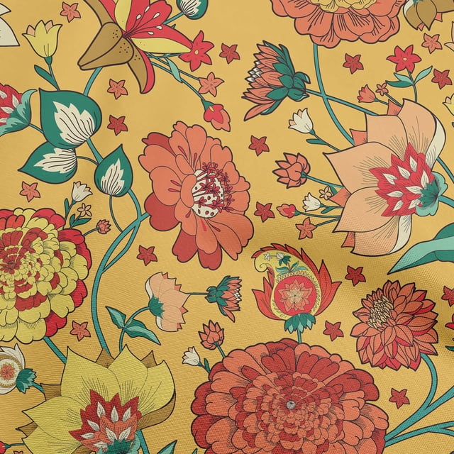 oneOone Rayon Yellow Fabric Asian Chinese Flower Craft Projects Decor Fabric Printed By The Yard 56 Inch Wide