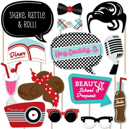 50's Sock Hop - 1950s Rock N Roll Party Photo Booth Props Kit - 20 Count