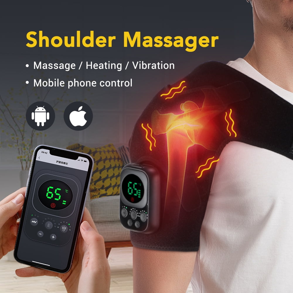 Shoulder Heating Pad Electric, Heated Shoulder Wrap with Massage, Cordless Vibration Shoulder Massager Heated Shoulder Brace for Women Men, Detachable Control, Mobile App Remote