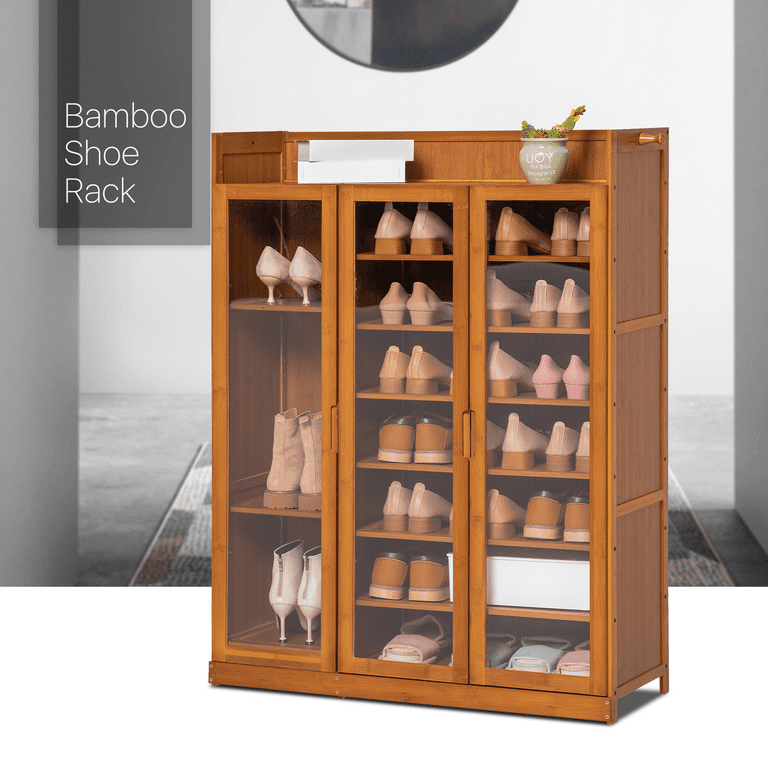 Slide Up Acrylic Panel Door Entryway Shoe Cabinet - 9 Tier - Brown –  MoNiBloom