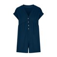 thumbnail image 5 of aidice Summer Rompers for Women Low V Neck Short Sleeve Button up Ruched Loose Casual Shorts Jumpsuits, 5 of 8