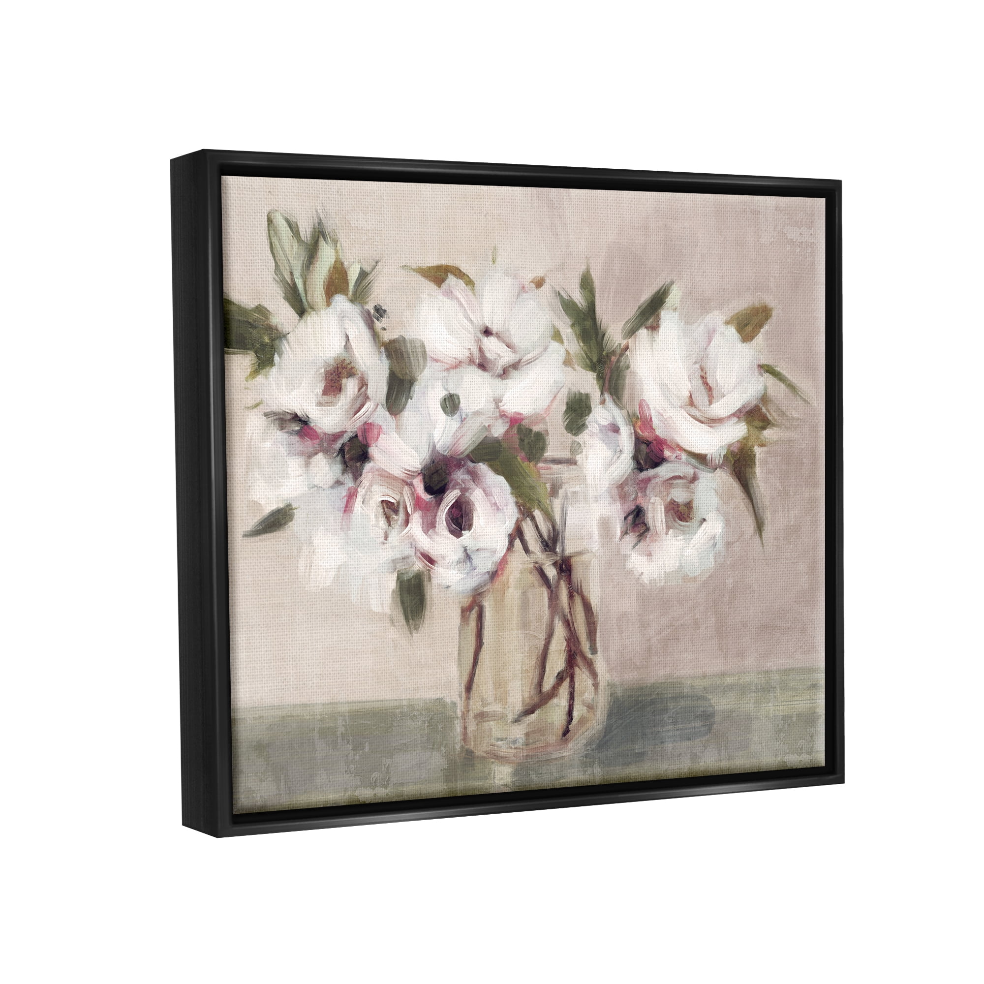 Stupell Industries Traditional White Blooms Bouquet Botanical & Floral Painting Black Floater Framed Art Print Wall Art