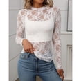 thumbnail image 4 of SWSMCLT Women's Casual Shirt Mesh T Shirt Chic See Through Tee Cool Crew Neck Fall Crochet Pull On Light Date White X-Large, 4 of 5