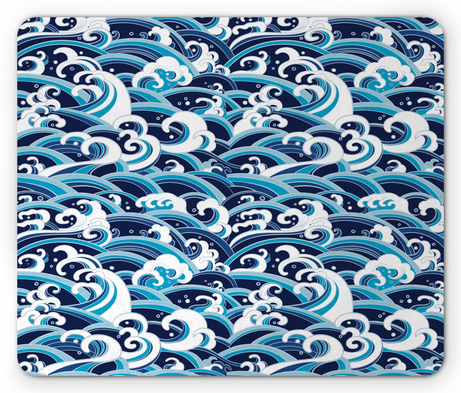 Japanese Wave Mouse Pad, Traditional Eastern Pattern with Waves of