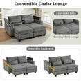 thumbnail image 4 of 63" Double Chaise Lounge with USB Ports, Sleeper Sofa Bed with Cup Holders and Phone Holder, Corduroy Loveseat Recliner Bed with Storage Arms and Side Pockets, Grey, 4 of 8