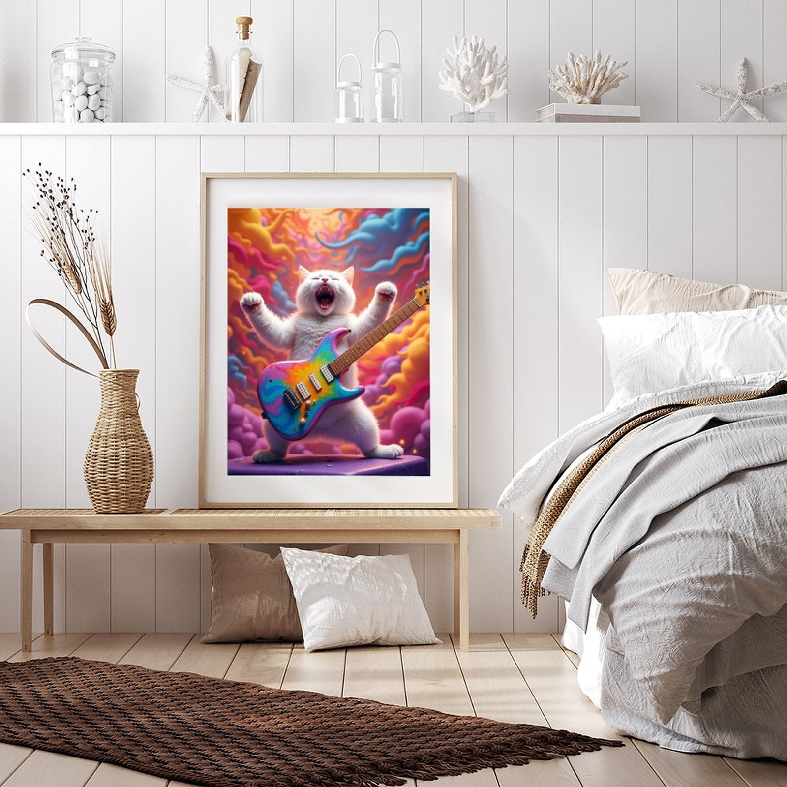 Diamond Art Kits for Adults - 5d Cat Rocking Colorful Guitar Diamond Painting for Adults, Diamond Art for Adults Beginners, Diamond Painting Kits for Adults for Home Wall Decor