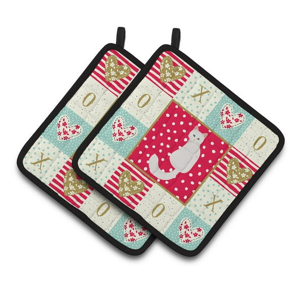 Turkish Angora Cat Love Pair of Pot Holders