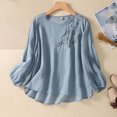 thumbnail image 4 of 3/4 Sleeve Shirts for Women 2025 Lightweight Loose Fit Embroidery Crewneck Cotton Linen Tshirt Shirt Blouse Tops, 4 of 8