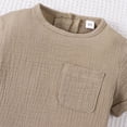 thumbnail image 3 of GYRATEDREAM Toddler Boys Summer Clothes Solid Color Crewneck Short Sleeve T-Shirt Tops and Pocket Shorts Set Casual Outfits for 1-2Y Coffee, 3 of 9