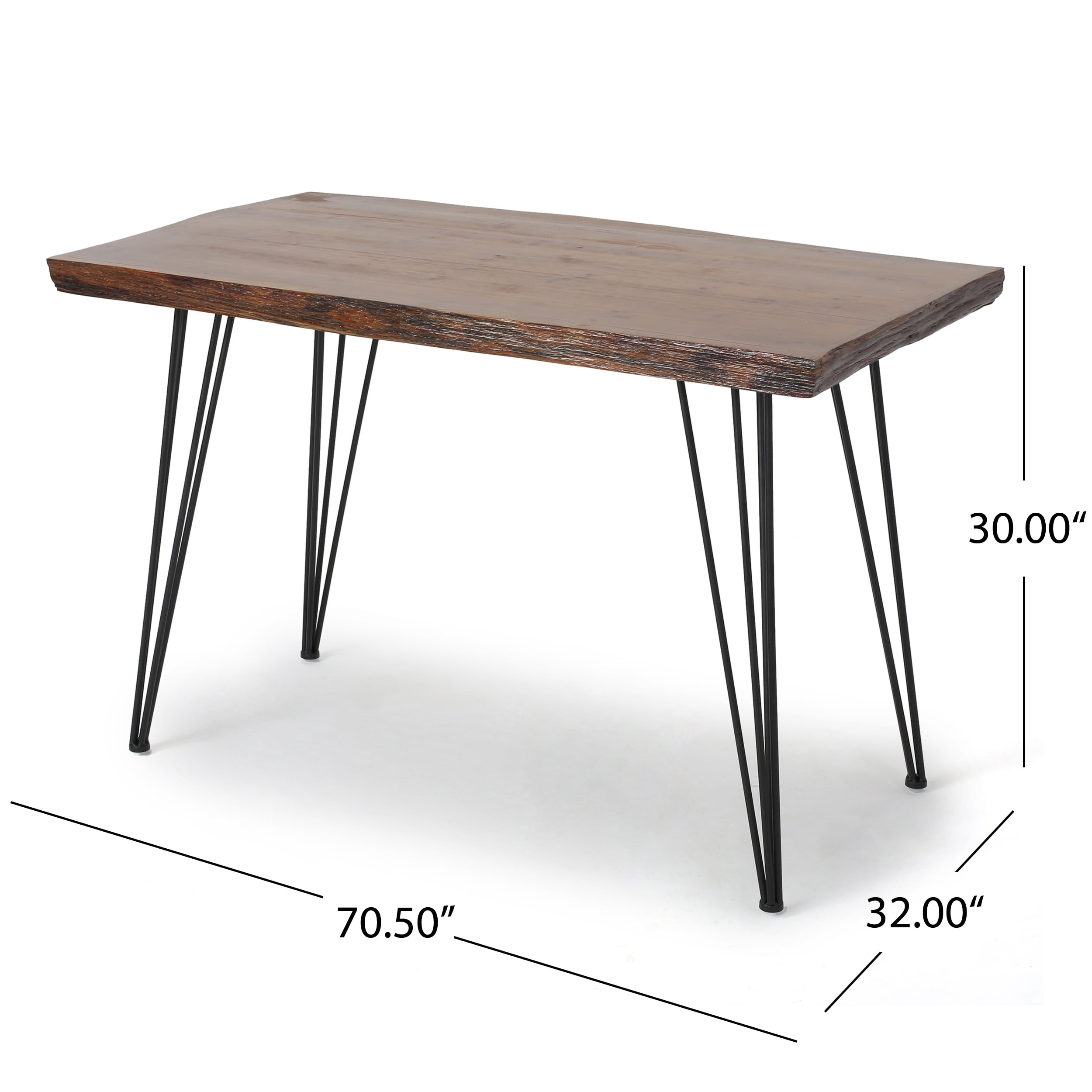 Noble House Industrial Faux Live Edge Rectangular Dining Table, Natural