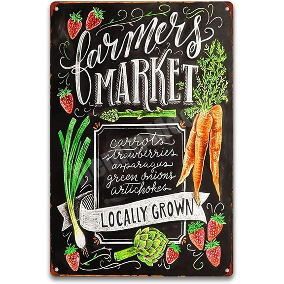 Farmers Market Retro Vintage Metal Tin Bar Sign,Decorative Wall Art Signage, Primitive Farmhouse Country Kitchen Farmhouse Sign,Pantry Signs Wall Decor 12 X 8 Inches for Farmers Market Display