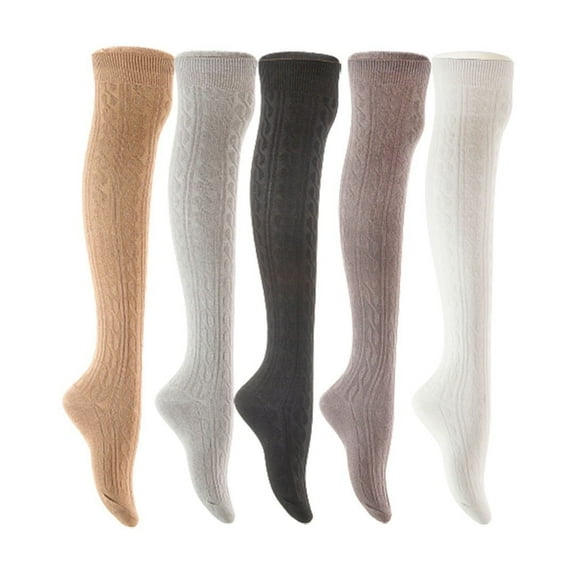 Lian LifeStyle Women's 5 Pair Adorable Comfortable Soft Thigh High Over Knee High Cotton Socks Size 6-9 L1024 Beige,Light Grey,Black,Dark Grey,White
