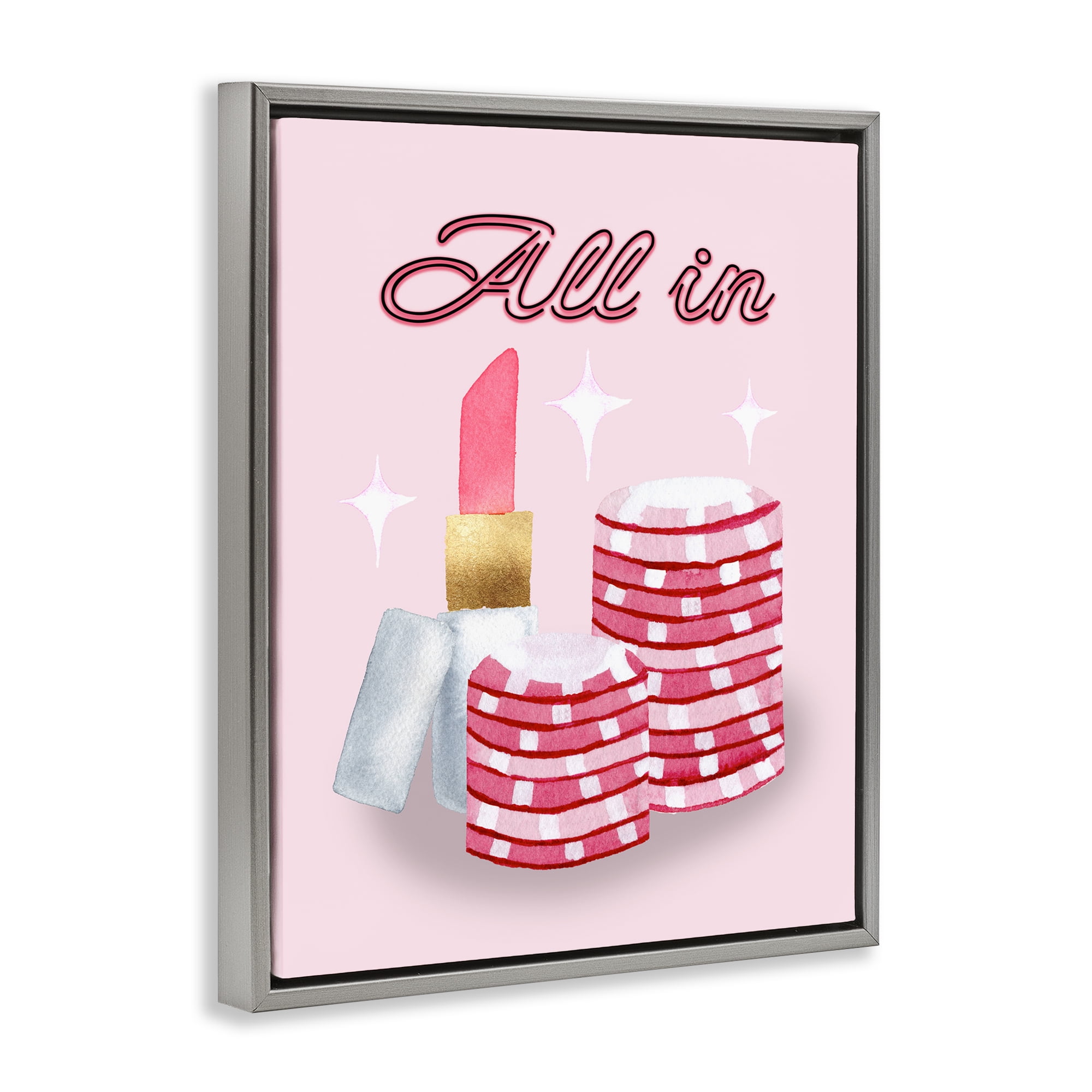 All In Poker Chips & Lipstick Gray Framed Floater Canvas Wall Art, design by Nina Jacobs