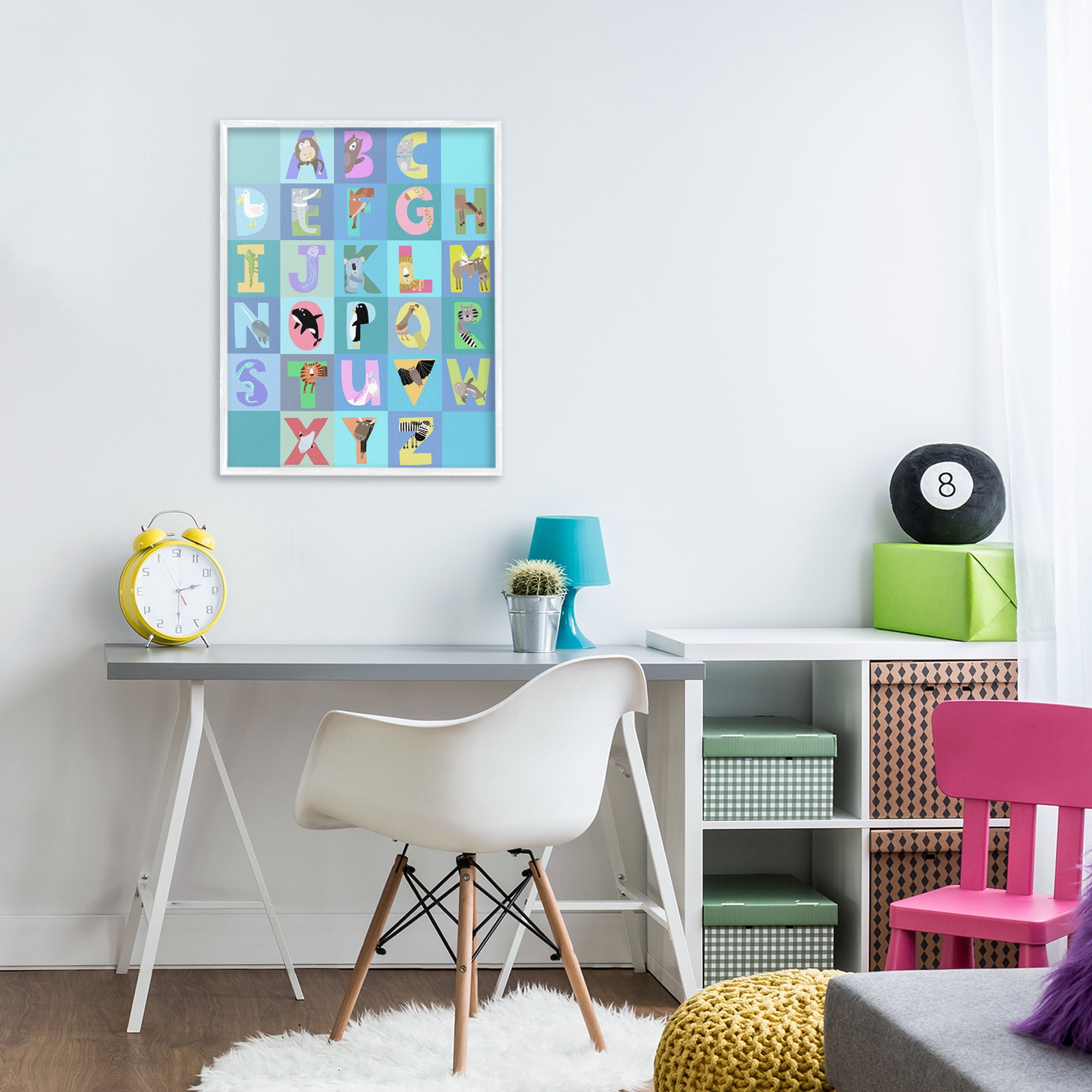 Stupell Industries Animal Alphabet in Blue White Framed Giclee Art, design by Carla Daly