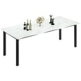 thumbnail image 1 of Modern Minimalist Rectangular Dining Table, 79 Inch Wave Edge Waterproof MDF, Scratch Resistant, Metal Legs, Seats 6 to 8, Easy Assembly, for Kitchen Dining or Study, Black Retro Marble, 1 of 8