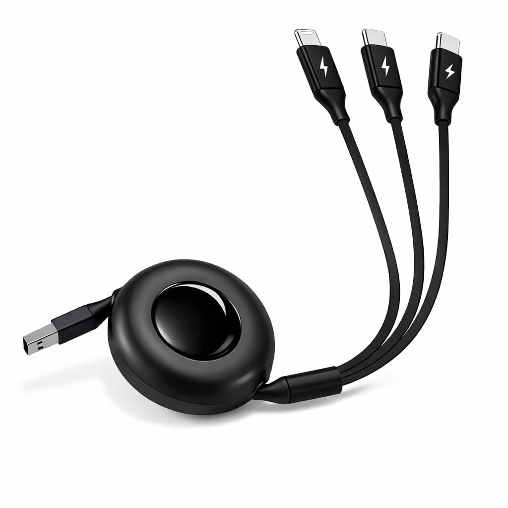 RGHJAR-Multi USB C Charging Cable 3 in 1 Fast Charger Cord 3A Retractable Cable Coiled 100W 3.3ft Multi Charger USB with Type C/L/Micro USB Ports for Cellphones,Android,iOS,Tablets,Laptop,All Devices