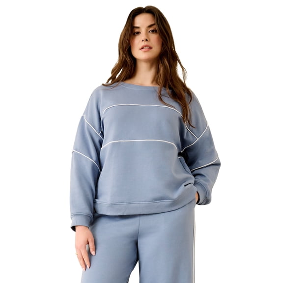 Ellos Plus Size Studio Piped Boxy Fleece Sweatshirt