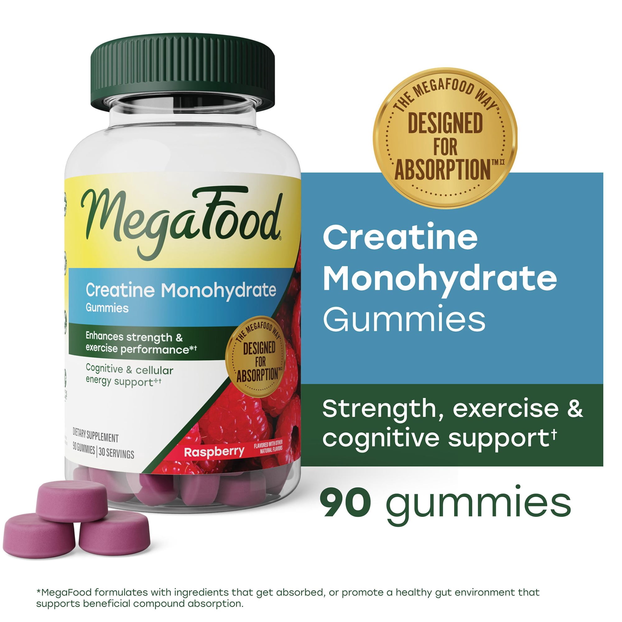 MegaFood Creatine Monohydrate Gummies, Enhances Muscle Strength, Vegan, 30 Servings