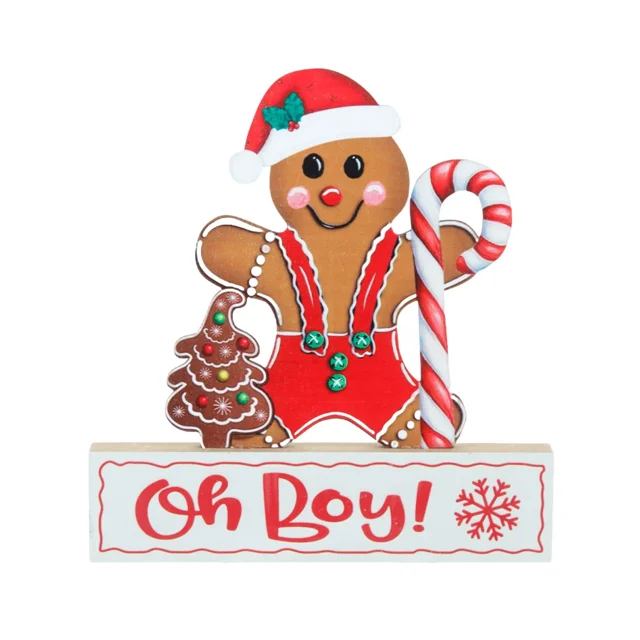Colgante de madera para escritorio del día de Navidad 2025, adorno de mesa de madera con forma de Papá Noel, alce, ciervo y hombre de jengibre, decoración para fiesta de Feliz Navidad