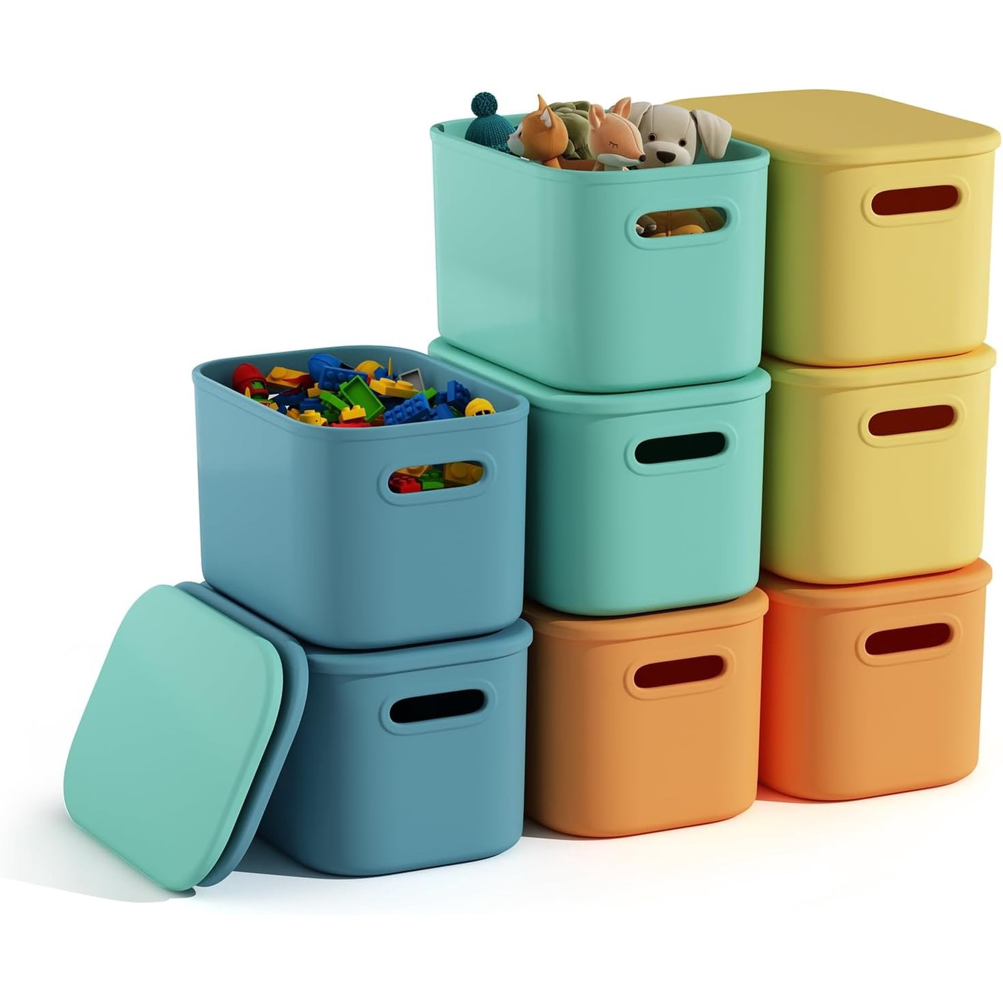 8 Pack Colorful Storage Bins with for Shelves Classroom Storage Bins Stackable Colored Bins Plastic Storage Containers with for Organizing Storage Boxes for Craft Art Supplies