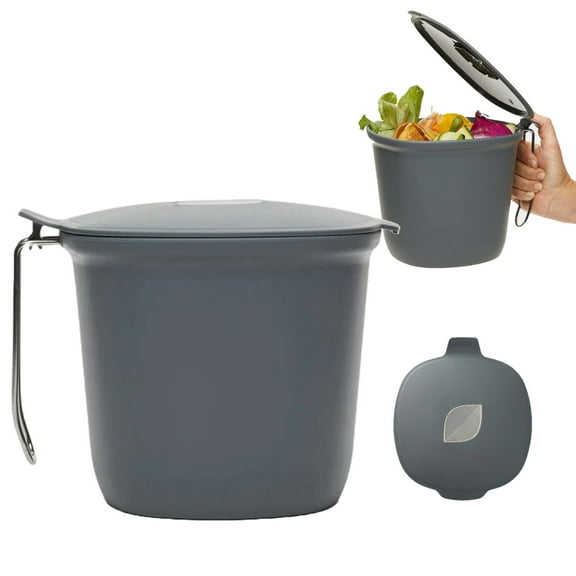 Chef'n Compost Bin with Odor-Absorbing Charcoal Filter - Dual-Bin Design for Kitchen Trash Can Use, Compact Garbage Bin for Countertop or Under-Sink Storage, Easy One-Hand Operation
