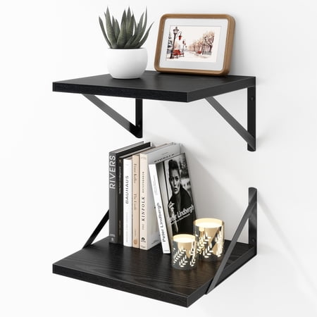 Deep Floating Shelves Wall Mounted Oak Wall Shelves with Brackets for Bedroom Living Room Bathroom Kitchen Office - Storage & Display Shelf for Decor Books Plants