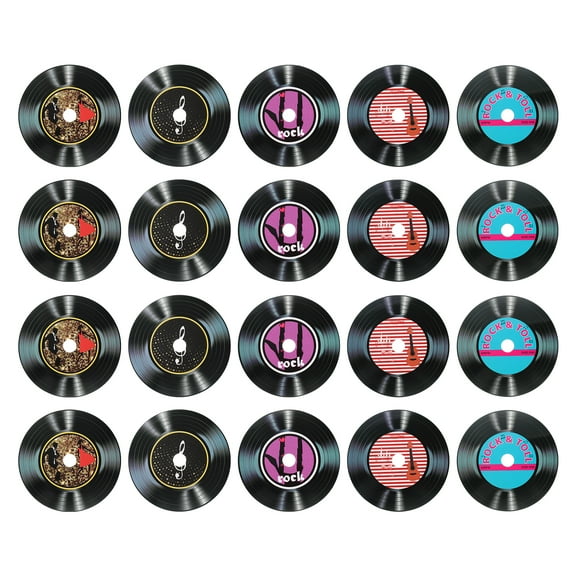 Uxcell 20 Pack Vinyl Records Decor, 5.5 Inch Blank Vinyl Records 5 Designs Fake CD Album Cover for Rock and Roll Party Dining Home Decorations, (Black, Style 5)
