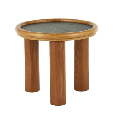 DecMode 24" x 21" Brown Wood Handmade Round Coffee Table with Black Tabletop, 1-Piece