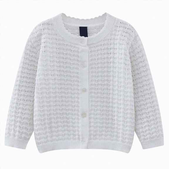 NIEWTR Girl's Knit Cardigan Long Sleeve Spring Fall Winter Button Up Sweater Coat Kids Fall Clothes Girls Cardigan Sweater(A-White,5-6 Years)