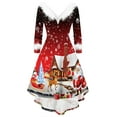 thumbnail image 1 of Liacowi Christmas Dresses for Women Long Sleeve V Neck Furry Long Dress A-line Cocktail Holiday Party Flare Dress, 1 of 1